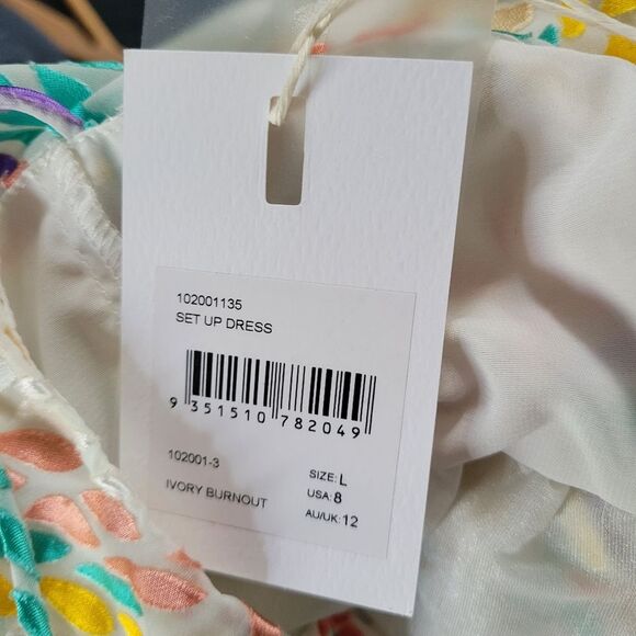 C/Meo Collective Set Up Velvet Abstract Tiered Ivory White Maxi Dress Size Large - Picture 8 of 8